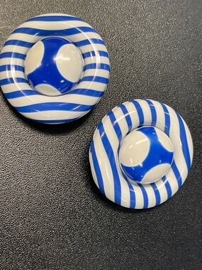 Classic Vintage Blue Striped Button Earring